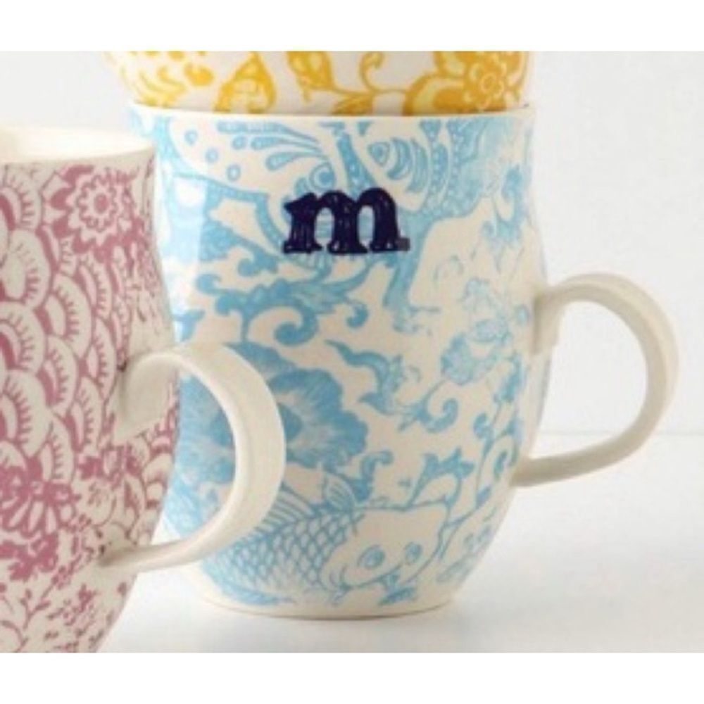 ANTHROPOLOGIE Homegrown
Initial “ M” Blue Mug Monogram Floral
Toile
